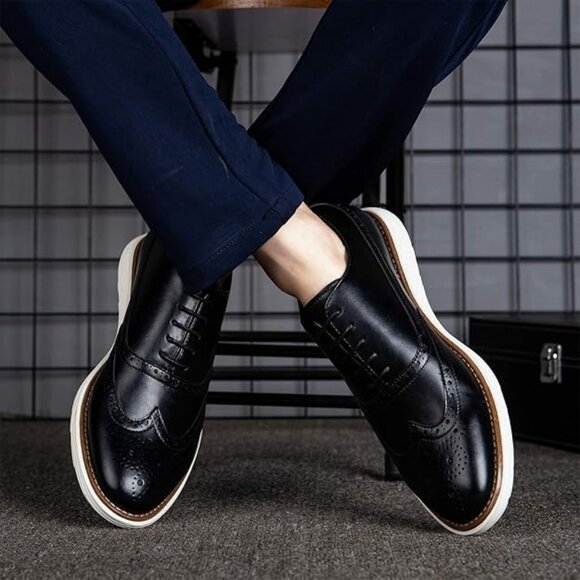 NEW! Men\'s Oxford Shoes, Dress Shoes Lace-up Wingtip Brogue Shoe-BLACK